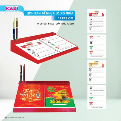 LỊCH ĐỂ BÀN ĐẾ NHỰA 53 TUẦN LÒ XO GIỮA - KT: 17x28CM