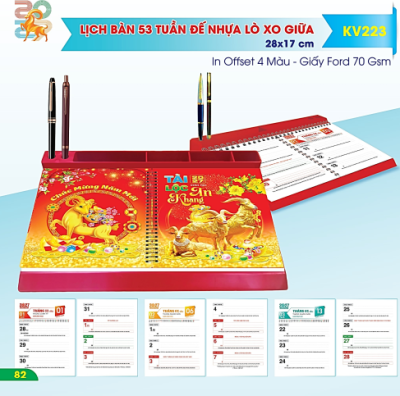 LỊCH ĐỂ BÀN ĐẾ NHỰA 53 TUẦN LÒ XO GIỮA - KT: 17x28CM