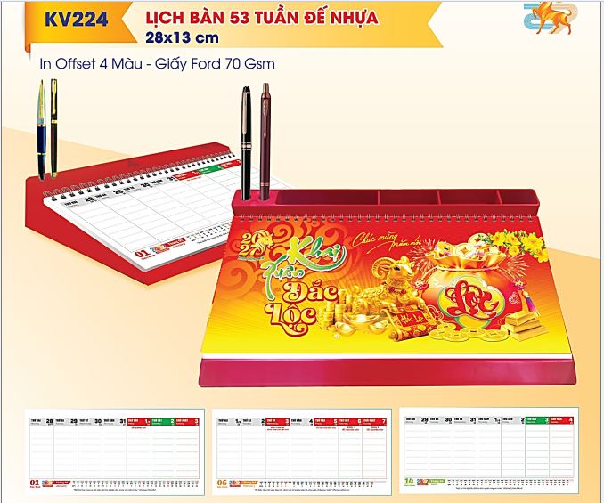 LỊCH ĐỂ BÀN ĐẾ NHỰA 53 TUẦN - KT: 13x28CM