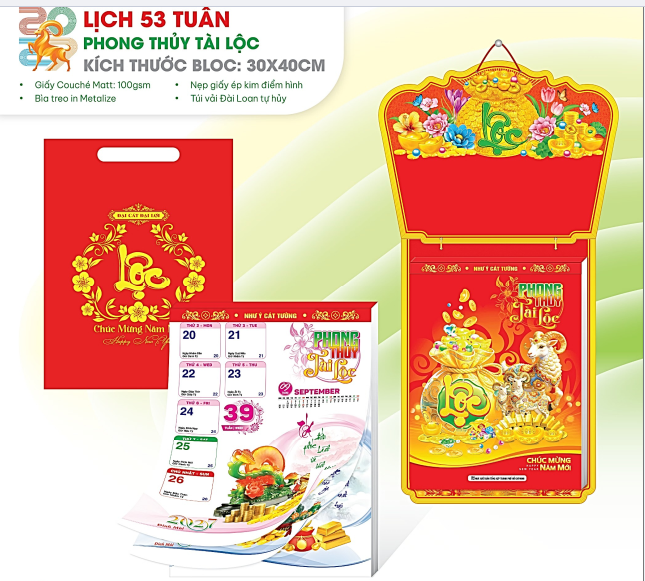 Lịch 53 Tuần - Phong Thủy Tài Lộc (Mỗi tờ lịch thể hiện 1 tuần)