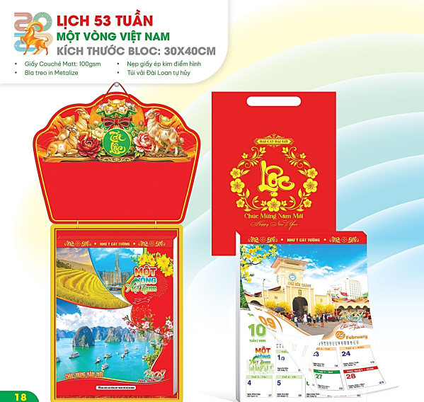 Lịch 53 Tuần - Một Vòng VN (Mỗi tờ lịch thể hiện 1 tuần)